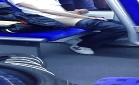 White twink caught jerking off in a bus