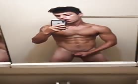 Hot muscled latino twink wanking his tasty cock
