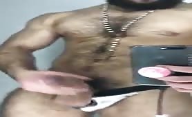 Hunk hairy latino rubbing his big cock