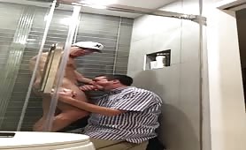 Sucking a young uncut cock in the shower