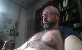 Big hairy daddy wanking his fat cock on webcam