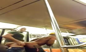 Military muscle guy fucking a horny black dude in a subway train