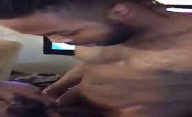 Bearded black dude eating a long nice meaty cock