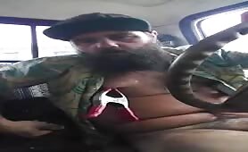 Horny bearded trucker masturbating