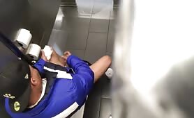 Caught jerking off in a public toilet while shooting a load