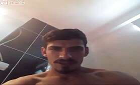 Straight handsome arab hunk cums at bathroom