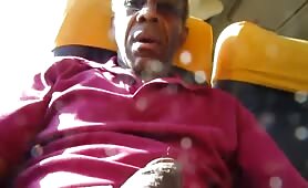 grandpa jerk off his big cock in a public bus 