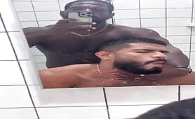 Eating my friend's huge cock in the gym bathroom