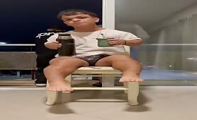 midget young guy rubbing his cock on a chair