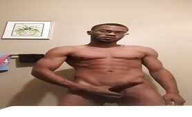 Cute college black dude stroking his cock solo