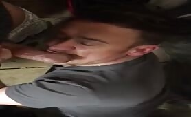 Horny french dude swallows two str8  security guard huge cock