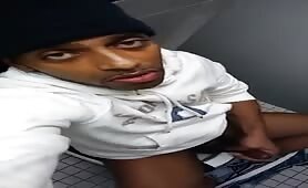 Verbal black dude having a huge orgasm in the bathroom