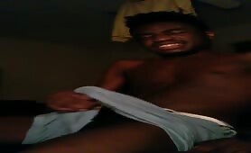 Young black stroking his big dick solo